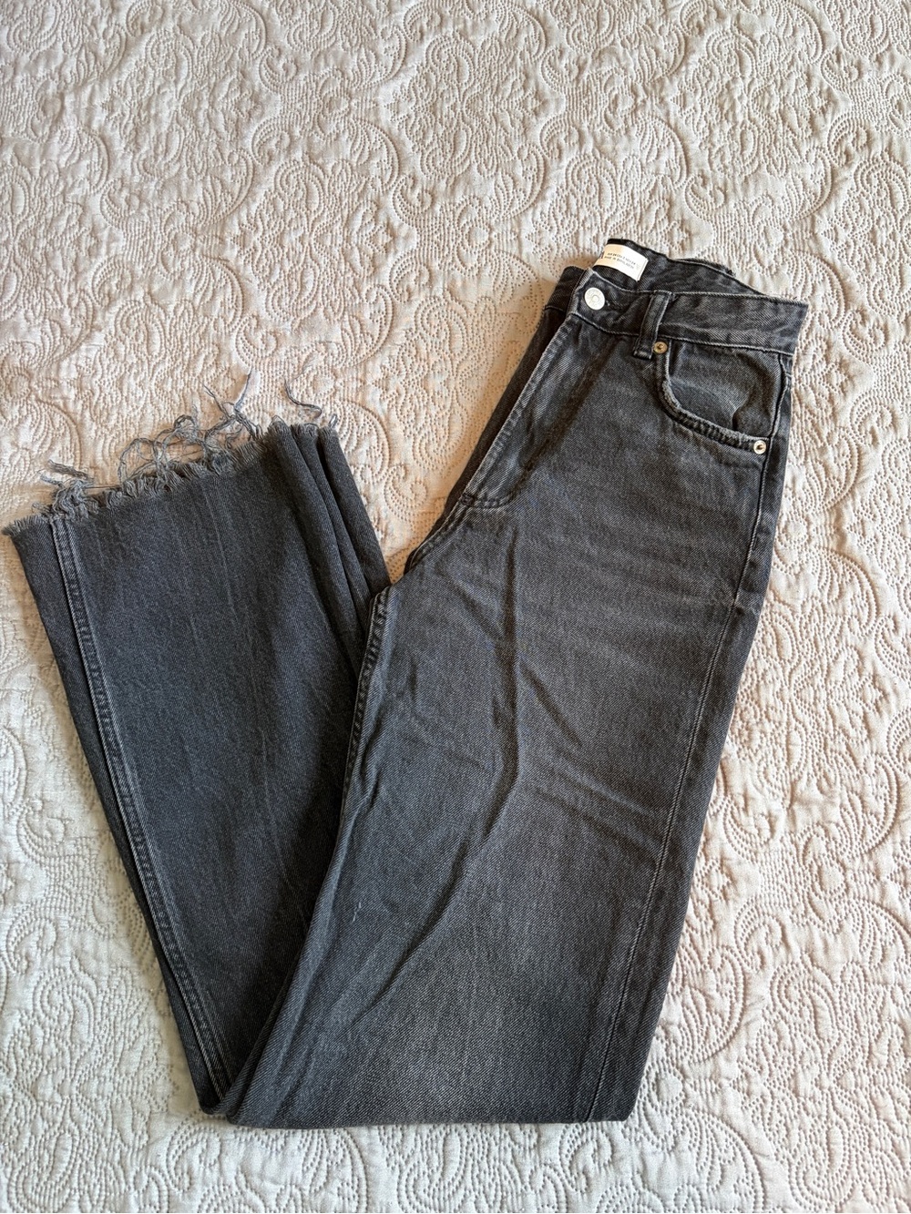 Zara Black High-Rise Wide-Leg Jeans with Raw Hem